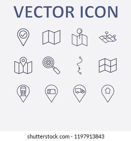 Outline 12 location icon set. check, cash withdrawal, map , map, truck location and distance map vector illustration