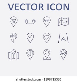 Outline 12 location icon set. map , pin check, cash withdrawal, shopping , distance map and add location vector illustration