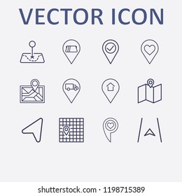 Outline 12 location icon set. navigation, truck , map, love , arrow and home vector illustration