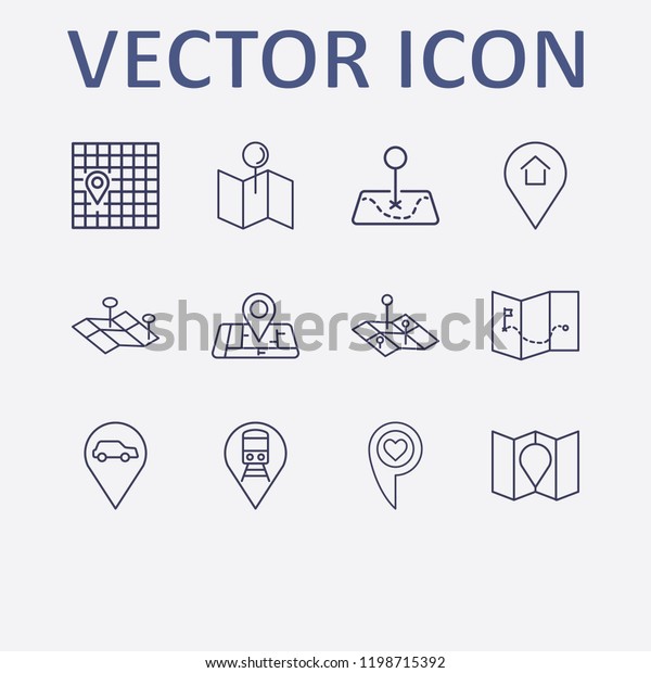 Outline 12 location icon\
set. map , car , home, love , map and train location vector\
illustration