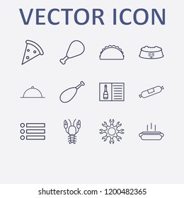 Outline 12 lunch icon set. lobster, chicken leg, dish, animal dish, sandwich and hot dog vector illustration