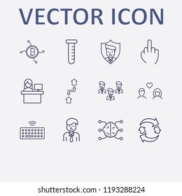 Outline 12 man icon set. exchange home, keyboard wifi, network bitcoin, lovers, network brain and reception vector illustration