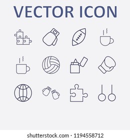 Outline 12 match icon set. rugby, boxing glove, lighter, world, boxing gloves and sport ring vector illustration