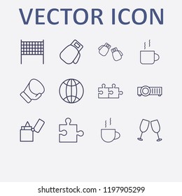 Outline 12 match icon set. jigsaw, boxing glove, cup, world, projector and lighter vector illustration
