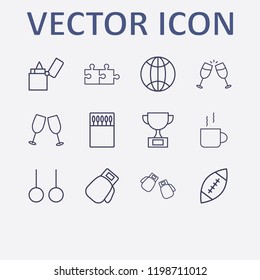 Outline 12 match icon set. boxing gloves, cup, sport ring, world, matches box and cheers vector illustration