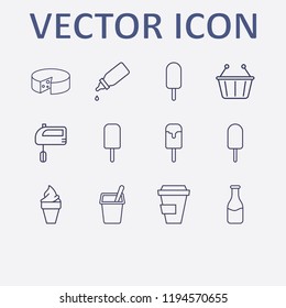 Outline 12 milk icon set. cheese, yogurt, ice cream, baby bottle, milk bottle and hand mixer vector illustration