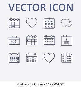 Outline 12 month icon set. calendar with birthday cake, calendar, organ donation and heart vector illustration