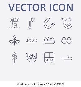Outline 12 nature icon set. egg, plant, bus, wind, owl and thermometer vector illustration