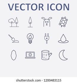 Outline 12 nature icon set. turtle, dog, stump, plug, drop and leaf vector illustration