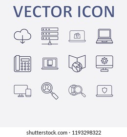 Outline 12 notebook icon set. search user, online learning, laptop, online shopping, server and cloud download vector illustration