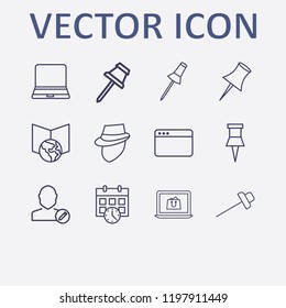 Outline 12 notebook icon set. calendar, laptop, edit user, browser, online learning and detective vector illustration
