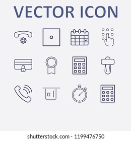 Outline 12 number icon set. calculator, car shifter, pressing number, card withdrawal, calendar and stopwatch vector illustration