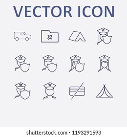 Outline 12 order icon set. forbidden credit card, van, police, tent and remove folder vector illustration