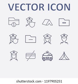 Outline 12 order icon set. police, remove folder, tent, forbidden credit card and information folder vector illustration