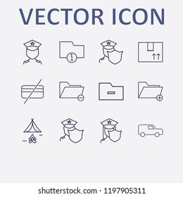 Outline 12 order icon set. add folder, box, van, information folder, police and remove folder vector illustration
