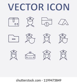 Outline 12 order icon set. police, remove folder, police car, information folder, tent and box vector illustration