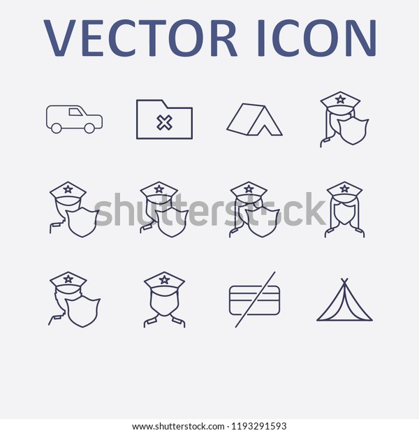 Outline 12 order icon\
set. forbidden credit card, van, police, tent and remove folder\
vector illustration