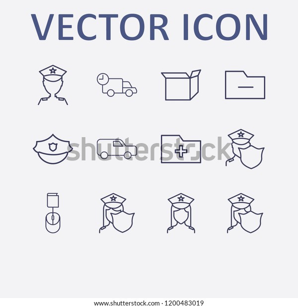 Outline\
12 order icon set. delivery, van, police hat, add folder, online\
book order and remove folder vector\
illustration