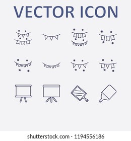 Outline 12 pine icon set. kitchen board, board, garlands and garland vector illustration