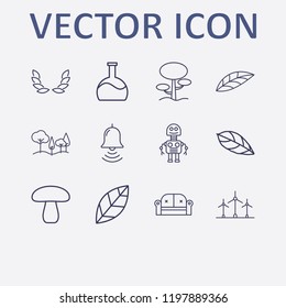 Outline 12 plant icon set. sofa, flask, windmill, tree, robot and wheat vector illustration