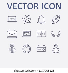 Outline 12 plant icon set. wheat, football pitch, laptop energy, bell, leaf and read the book vector illustration