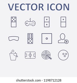 Outline 12 play icon set. pail, football pitch, virtual reality, target, domino and bowling ball vector illustration