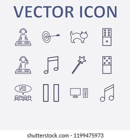 Outline 12 play icon set. pause, dj, halloween magical wand, social campaign, melody and cat vector illustration