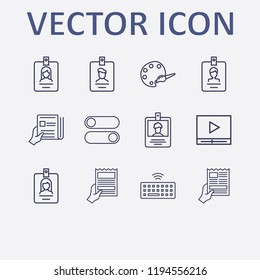 Outline 12 press icon set. media player, palette, id card, switch button, keyboard wifi and newspapers with hand vector illustration