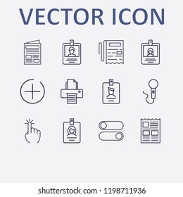 Outline 12 press icon set. printer, microphone, add button, switch button, newspaper and click vector illustration