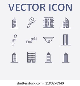 Outline 12 property icon set. key, security camera, exchange home and building vector illustration
