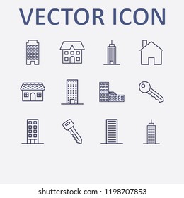 Outline 12 property icon set. key, building and house vector illustration