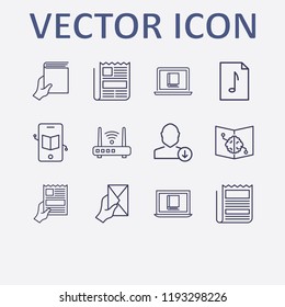 Outline 12 reading icon set. router, book with brain, download user, newspaper, newspapers with hand and document vector illustration
