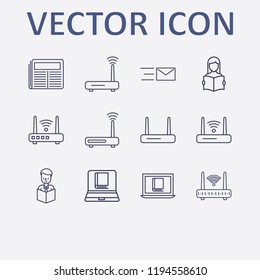 Outline 12 reading icon set. router, reading a book, send message, online book reading, newspaper and read the book vector illustration