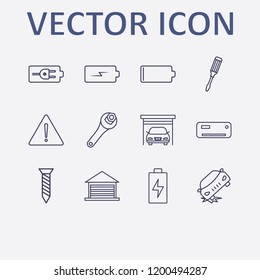 Outline 12 repair icon set. wrench, car crash, garage, air conditioning, battery and screwdriver vector illustration