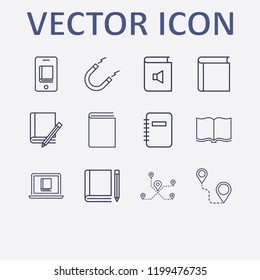 Outline 12 school icon set. distance, online learning, magnet, book, online book reading and book and pencil vector illustration