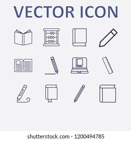 Outline 12 school icon set. math, online book reading, pen, book, ruler and pencil vector illustration