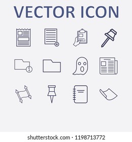 Outline 12 sheet icon set. folder, old paper, paper, information folder, hand with clipboard and ghost vector illustration
