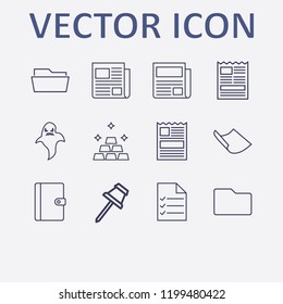 Outline 12 sheet icon set. halloween ghost, paper, newspaper, paper pin, gold and document list vector illustration
