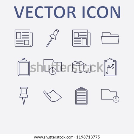 Outline 12 sheet icon set. clipboard with tactic, information folder, paper, toilet paper, clipboard and newspaper vector illustration