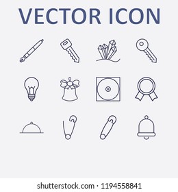 Outline 12 shiny icon set. award, safety pin, dish, key, cd and pen vector illustration