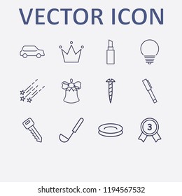 Outline 12 shiny icon set. crown, plate, screw, pen, star fall and lipstick vector illustration