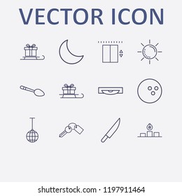 Outline 12 shiny icon set. disco ball, key, award, moon, spoon and sun vector illustration