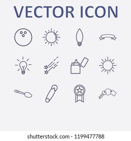 Outline 12 shiny icon set. lighter, ribbon banner, lamp, award, key and safety pin vector illustration