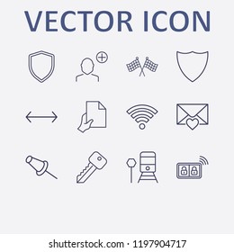 Outline 12 sign icon set. key, hand with document, smart key, love message, flag and arrow vector illustration