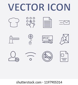 Outline 12 sign icon set. wifi, no smoking, document, user folder, letter with hand and money check vector illustration