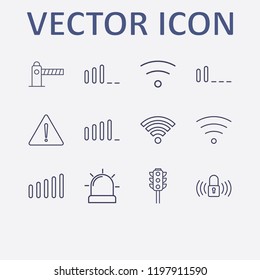 Outline 12 signal icon set. wifi, signal bars, alarm flasher, lock signal, parking barrier and wi fi signal vector illustration
