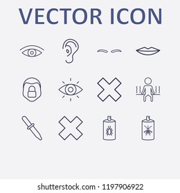 Outline 12 skin icon set. sauna, ear, close, eye, bug spray and lips vector illustration