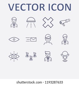 Outline 12 smile icon set. glasses man, send message, clown, businessman, shower and close vector illustration