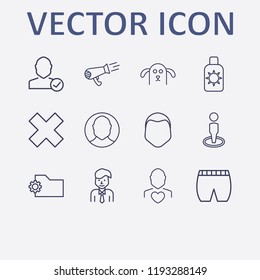 Outline 12 smile icon set. man, shorts, check user, man love, user and human face vector illustration