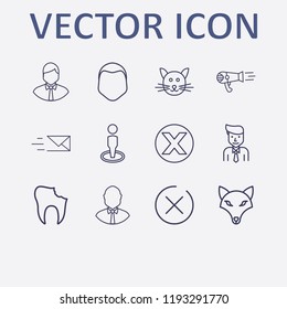 Outline 12 smile icon set. cat, send message, businessman, dog, human face and close vector illustration